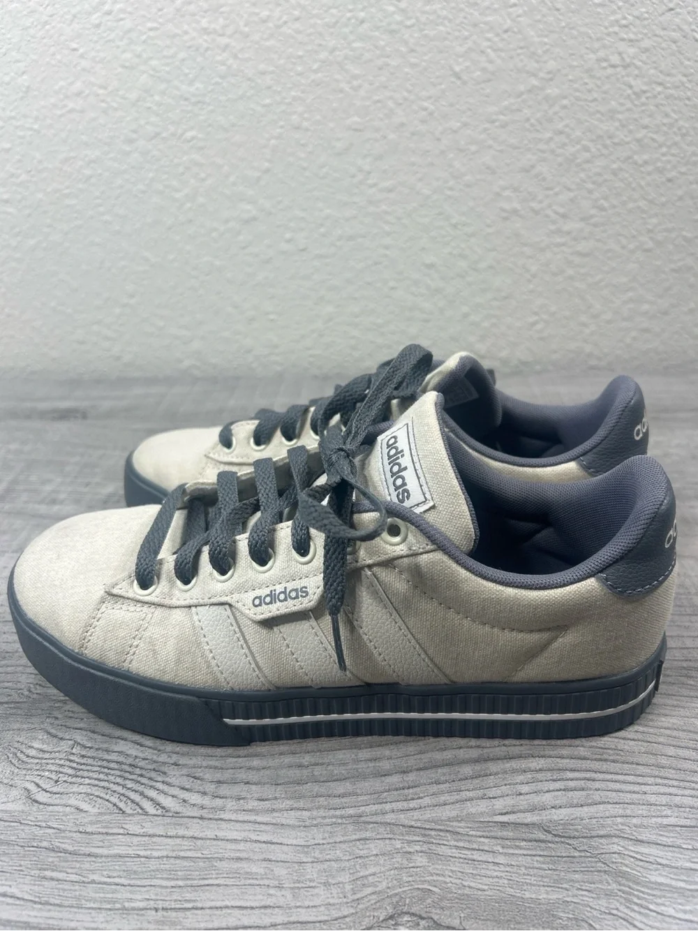 adidas Beige Canvas Sneakers with Black Soles and Laces Size 7 Men’s